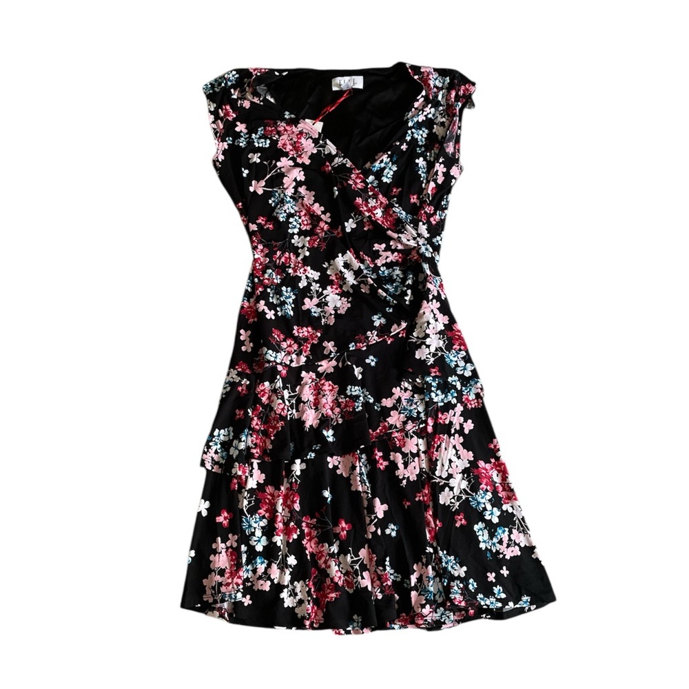 Elle Pink and White Fit and Flare Midi Dress V-neck Sleeveless